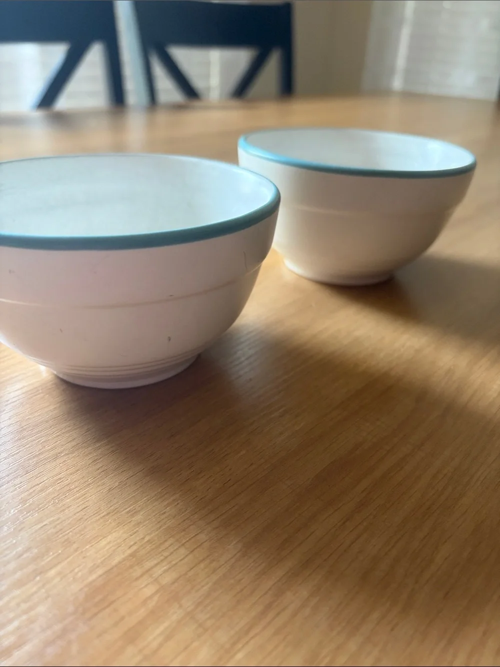 Williams- Sonoma White Ceramic Rice Bowls with Teal Rim - Set of 2